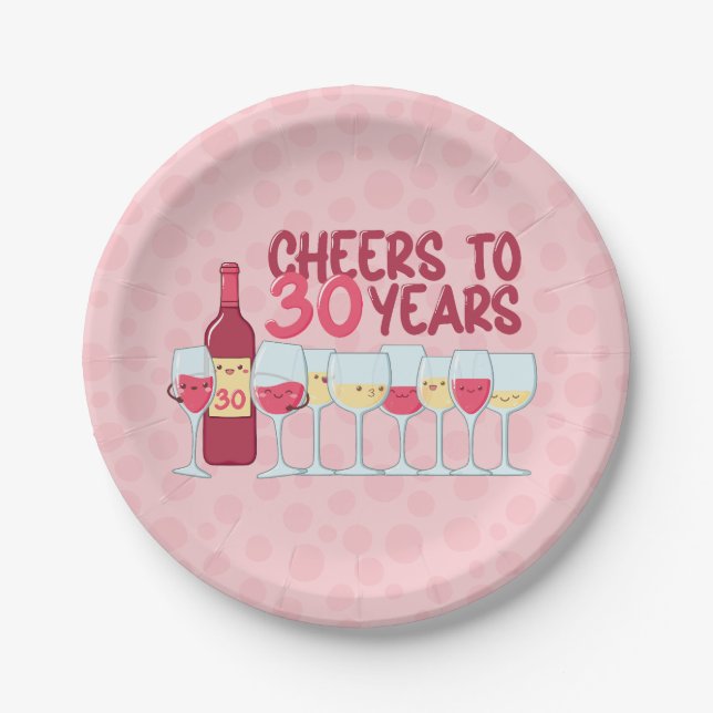 Assiettes En Carton Soirée kawaii à thème vin pendant 30 ans (Devant)