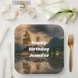 Assiettes En Carton Soirée Lac Mountain Photographie Anniversaire