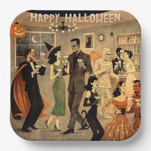 Assiettes En Carton Soirée Martini Halloween Rétro Milieu de Siècle 40