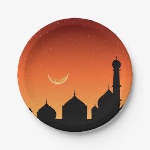 Assiettes En Carton Soirée Mosquée Silhouette Ciel - Plaque Papier