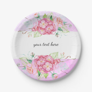 Assiettes En Carton Soirée Pastel Rose Hydrangea Flower Party