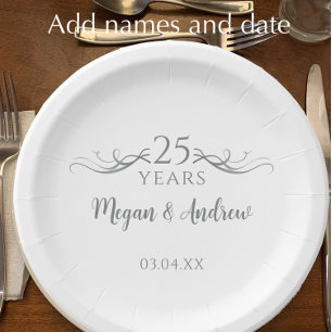 Assiettes En Carton Soirée personnalisée Grey 25e anniversaire du Mari