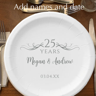 Assiettes En Carton Soirée personnalisée Grey 25e anniversaire du Mari