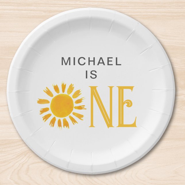 Assiettes En Carton Soirée personnalisée Soleil Jaune Premier Annivers (Créateur téléchargé)
