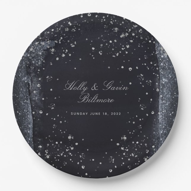 Assiettes En Carton Soirée Silver Starry Mariage 9 pouces Dîner (Devant)