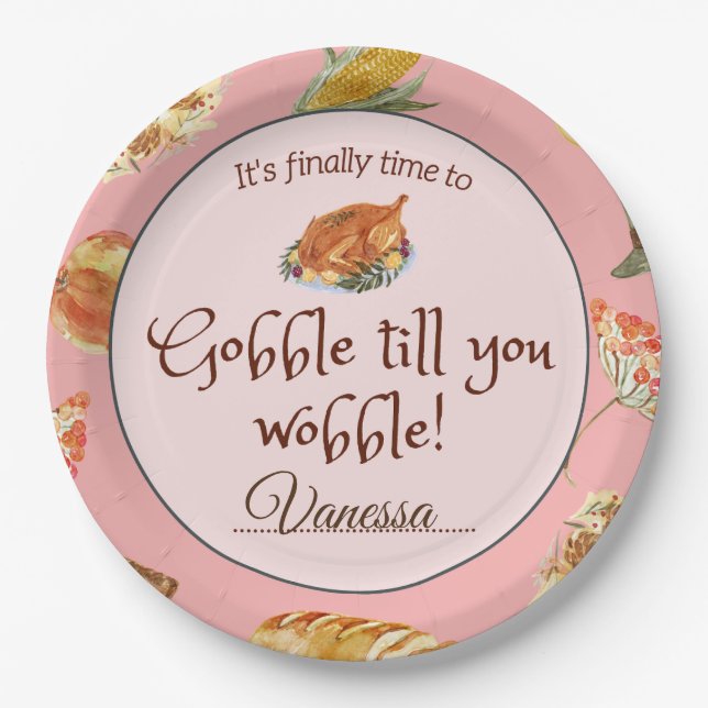 Assiettes En Carton Soirée Thanksgiving Pink Friedsgiving (Devant)