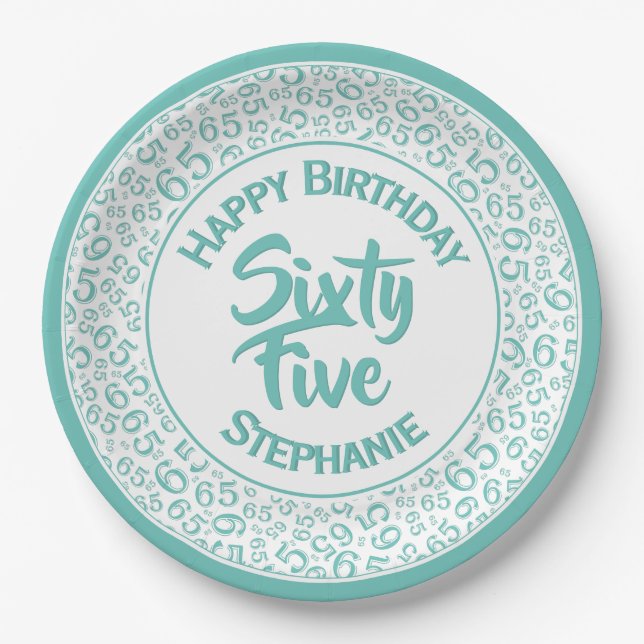 Assiettes En Carton soixante-cinquième Motif frais Teal/blanc de (Devant)
