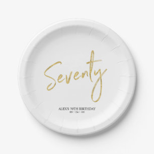 Assiettes En Carton Soixante-dix Gold Lettering 70th Birthday Party