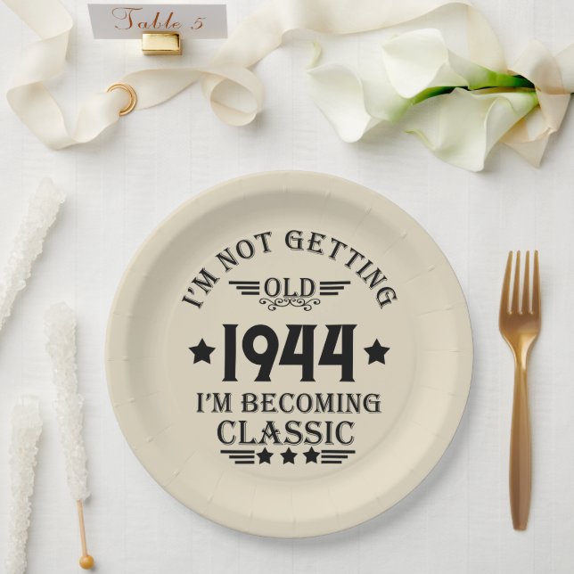 Assiettes En Carton Soixante-dix vintages fête du 80e anniversaire (Mariage)