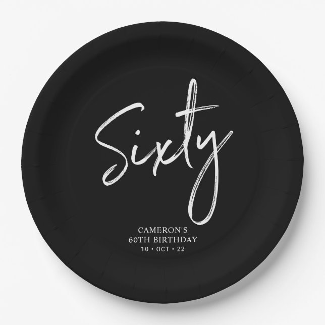 Assiettes En Carton Soixante lettrage moderne noir 60e anniversaire (Devant)