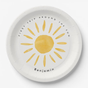 Assiettes En Carton soleil 1er anniversaire aquarelle soleil