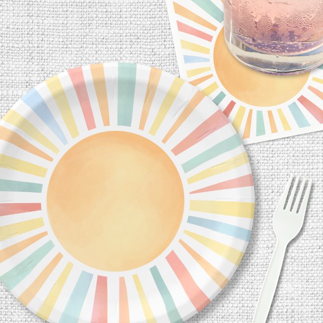 Assiettes En Carton Soleil Coloré Été Ensoleillé (Sunshine Colorful Summer Sun Paper Plates)