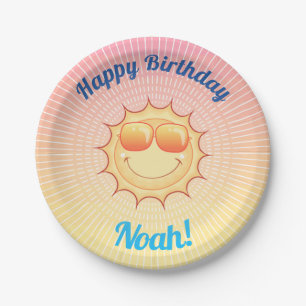 Assiettes En Carton Soleil d'anniversaire personnalisé avec nuances