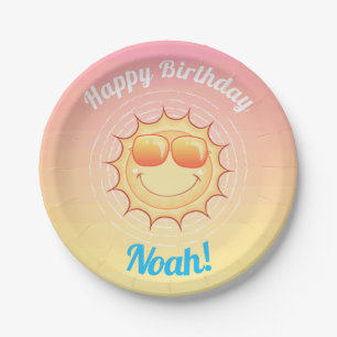Assiettes En Carton Soleil d'anniversaire personnalisé avec nuances
