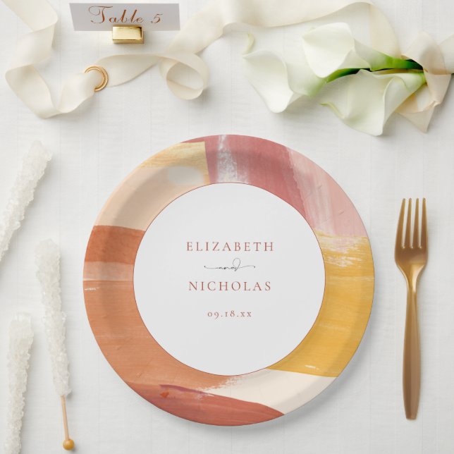 Assiettes En Carton Soleil de Terracotta | Mariage de monogramme (Mariage)