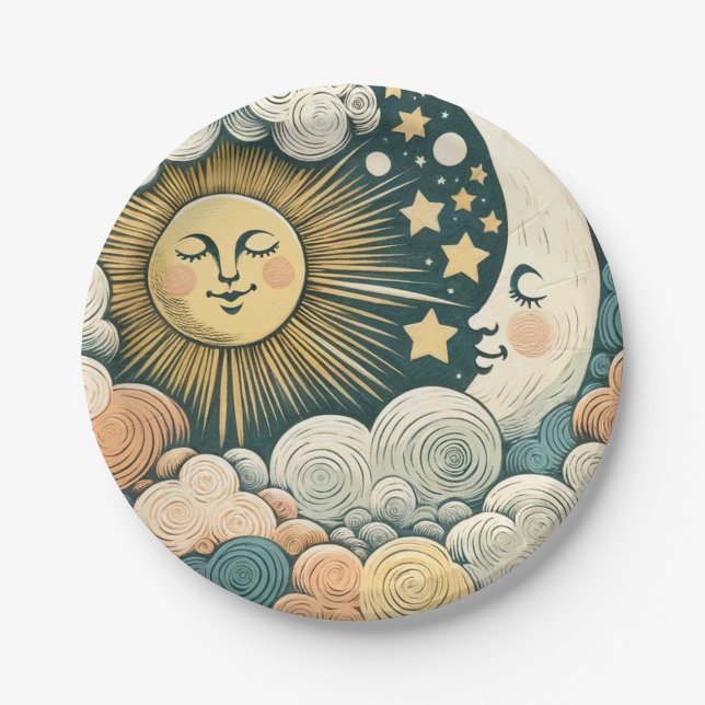 Assiettes En Carton Soleil et LuneSoleil enfant (Devant)