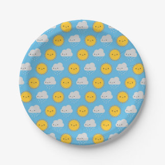 Assiettes En Carton Soleil et pluie Kawaii