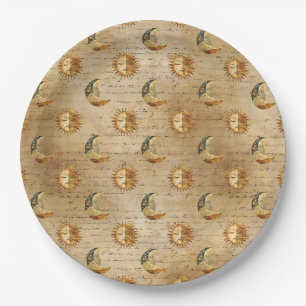 Assiettes En Carton Soleil Lune Céleste Doré Motif Astrologie Vintage