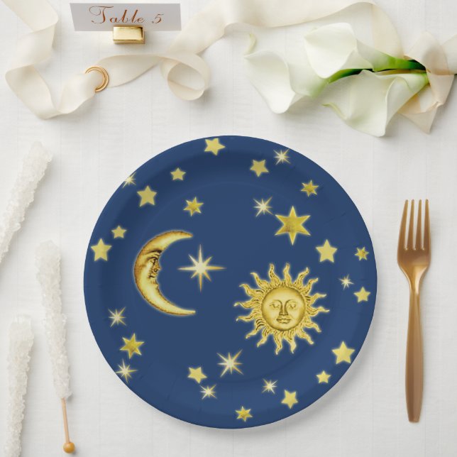 Assiettes En Carton Soleil, Lune et étoiles (Mariage)