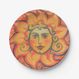 Assiettes En Carton Soleil souriant, Art Imaginaire Fairytale, Jaune o