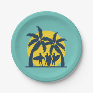 Assiettes En Carton Soleil surf et palmiers surf cool