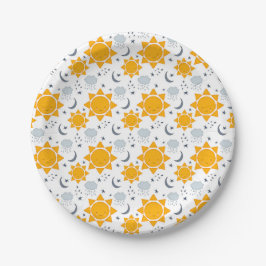 Assiettes En Carton Soleils, lunes et nuages de Kawaii