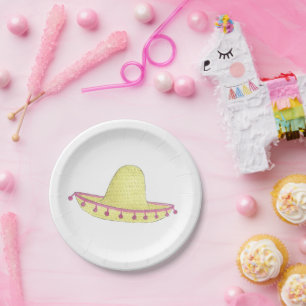Assiettes En Carton Sombrero Personnalisé Rose Vert Fiesta