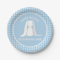 Some Bunny is One bleu Gingham Anniversaire