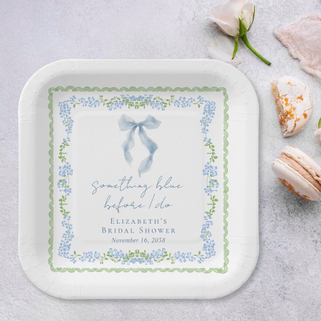 Assiettes En Carton Something Blue Bow Bridal Shower (Something Blue Bow Bridal Shower Paper Plates)