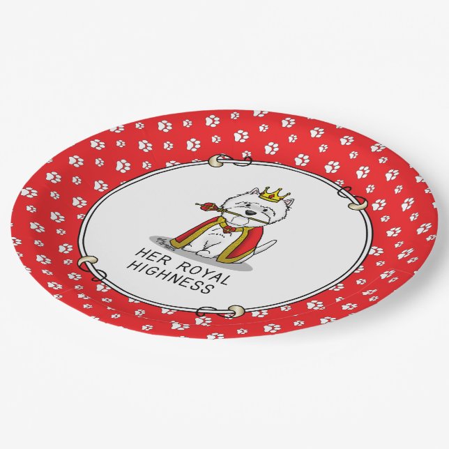 Assiettes En Carton Son Altesse Royale la reine Westie Chien (Angle)