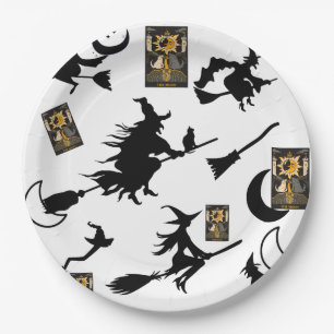 Assiettes En Carton sorcière assistant chatte lune bloomstick