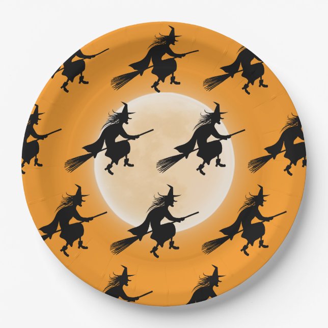 Assiettes En Carton Sorcière d'anniversaire d'Halloween pour enfants (Devant)