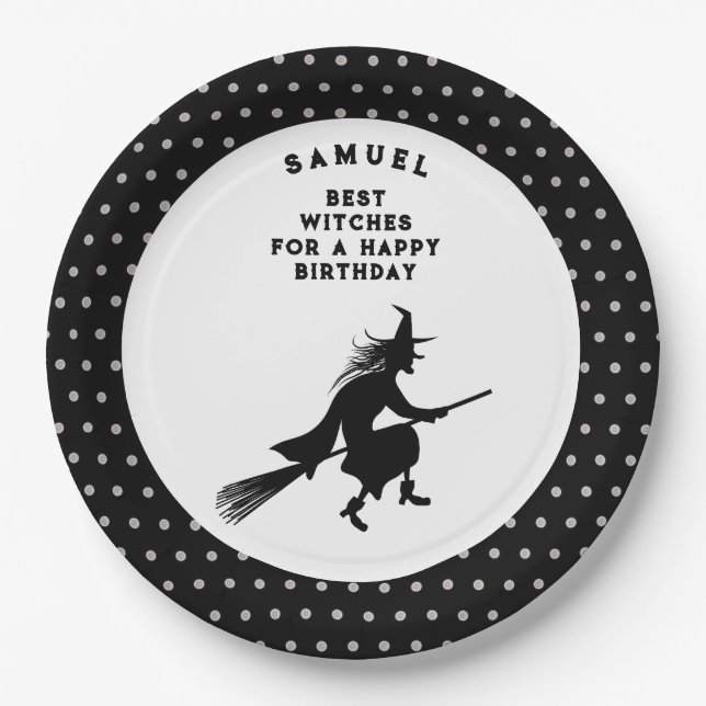 Assiettes En Carton Sorcière d'anniversaire d'Halloween pour enfants (Devant)