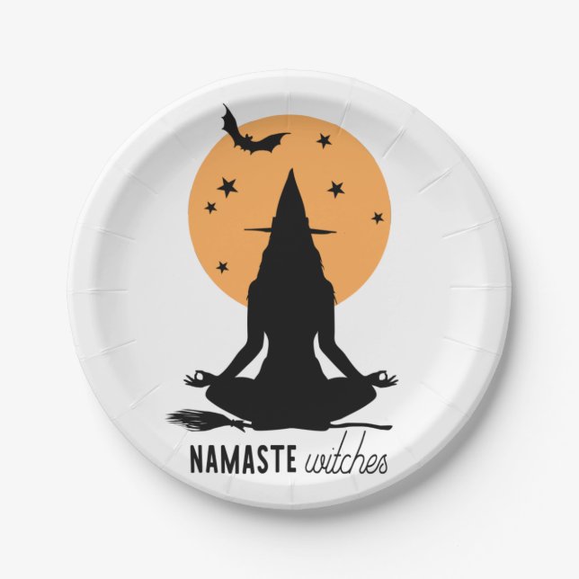 Assiettes En Carton Sorcière de yoga d'Halloween contemporaine (Devant)