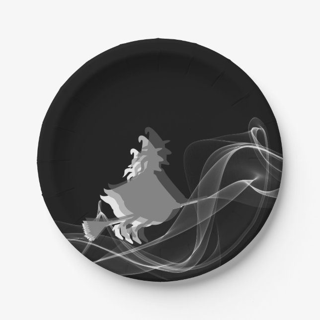Assiettes En Carton Sorcière d'Halloween noir et blanc moderne unique (Devant)
