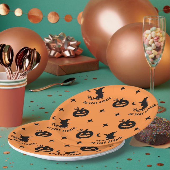 Assiettes En Carton Sorcière Éffrayante orange d'Halloween (Multi)