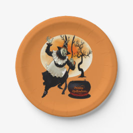 Assiettes En Carton Sorcière et chaudron vintages heureux de Halloween