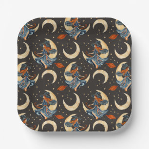Assiettes En Carton Sorcière, Lune et Planètes