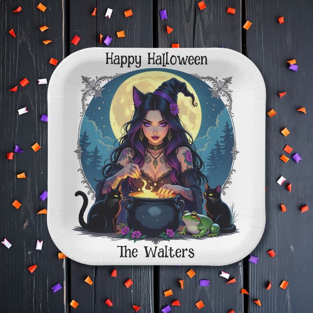 Assiettes En Carton Sorcière personnalisée et Halloween Cauldron (Créateur téléchargé)