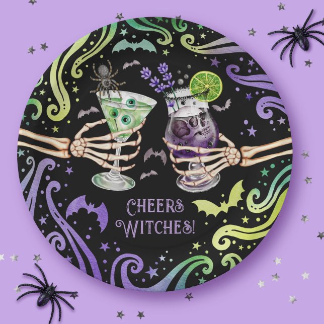 Assiettes En Carton Sorcières Halloween Lunettes de Cocktail (Cheers Witches Halloween Cocktail Glasses Paper Plates)