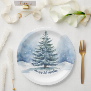 Assiettes En Carton Souhaits les plus chauds Neige couvert Arbre À feu