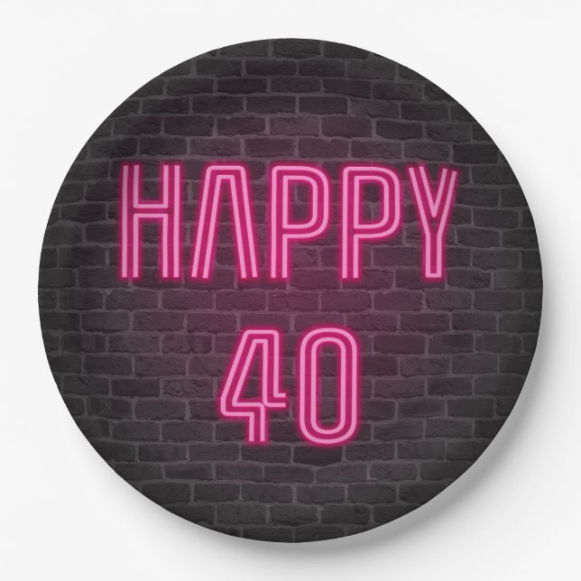 Assiettes En Carton Soupir rose brillant pour 40e anniversaire (Devant)