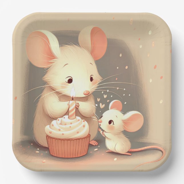 Assiettes En Carton Souris Anniversaire Avec Cupcake (Recto)