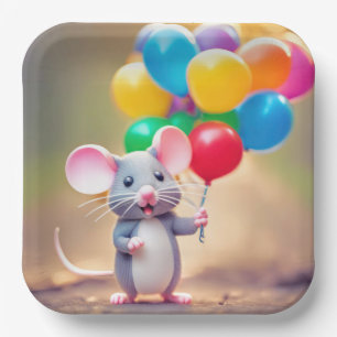 Assiettes En Carton Souris D'Anniversaire Avec Ballons
