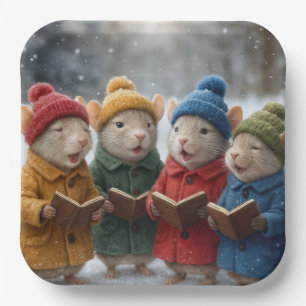 Assiettes En Carton Souris de Noël chantant dans la neige