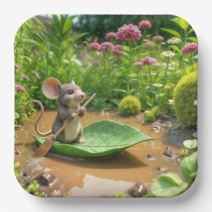 Assiettes En Carton Souris ramer un bateau à feuilles vertes