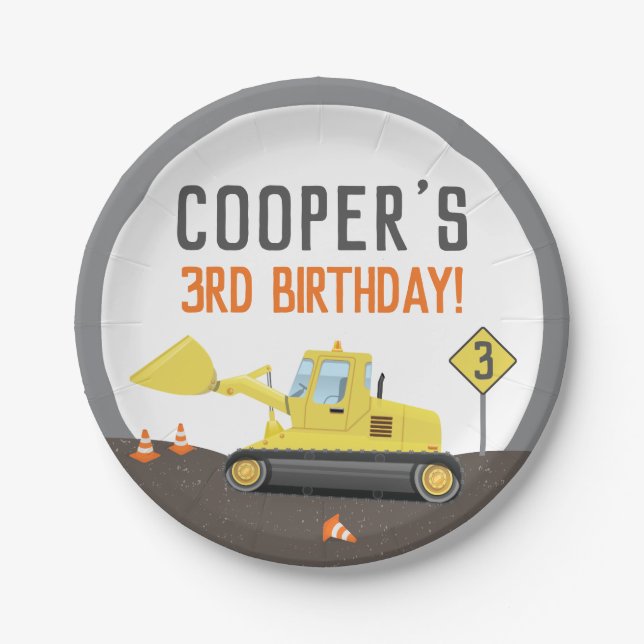 Assiettes En Carton Sous Construction Tracteur Anniversaire N'importe  (Devant)