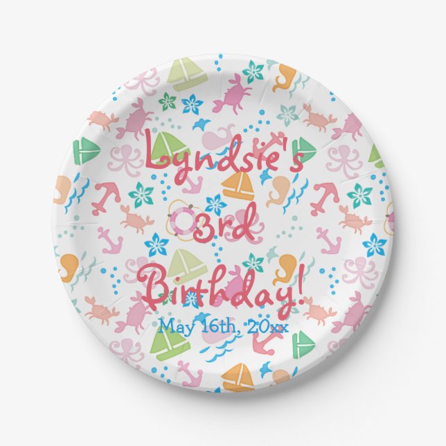 Assiettes En Carton Sous la fête d'anniversaire de mer (Devant)