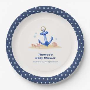 Assiettes En Carton Sous la mer Ancre nautique Baby shower garçon