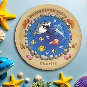 Assiettes En Carton Sous la mer Animaux mignons Cartoon Ocean Party
